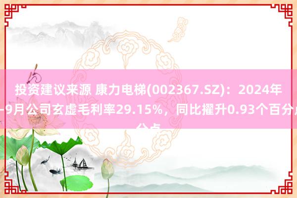 投资建议来源 康力电梯(002367.SZ)：2024年1-9月公司玄虚毛利率29.15%，同比擢升0.93个百分点