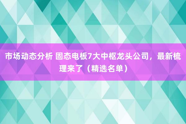 市场动态分析 固态电板7大中枢龙头公司，最新梳理来了（精选名单）