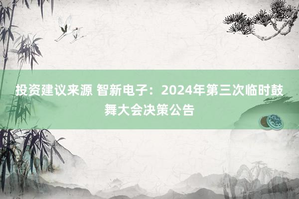 投资建议来源 智新电子：2024年第三次临时鼓舞大会决策公告