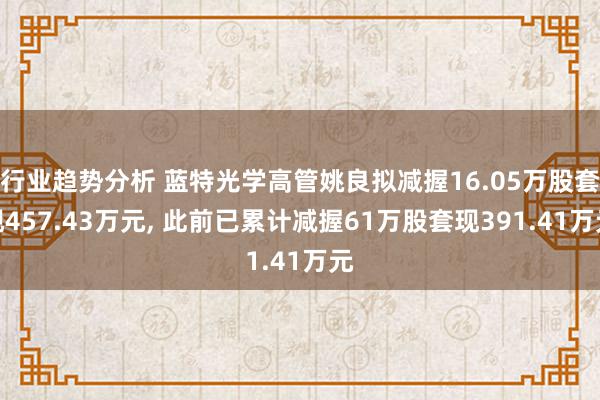 行业趋势分析 蓝特光学高管姚良拟减握16.05万股套现457.43万元, 此前已累计减握61万股套现391.41万元