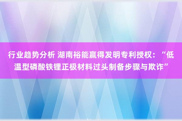 行业趋势分析 湖南裕能赢得发明专利授权：“低温型磷酸铁锂正极材料过头制备步骤与欺诈”