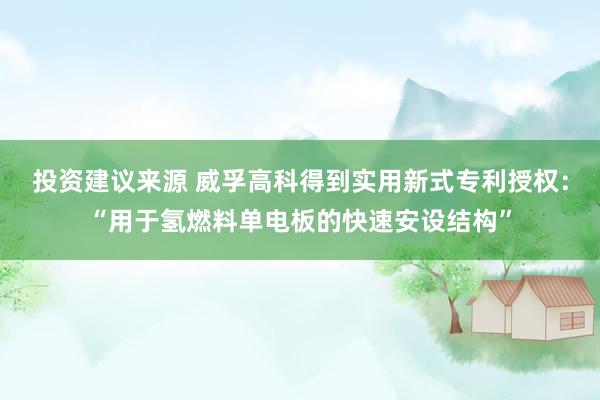 投资建议来源 威孚高科得到实用新式专利授权：“用于氢燃料单电板的快速安设结构”